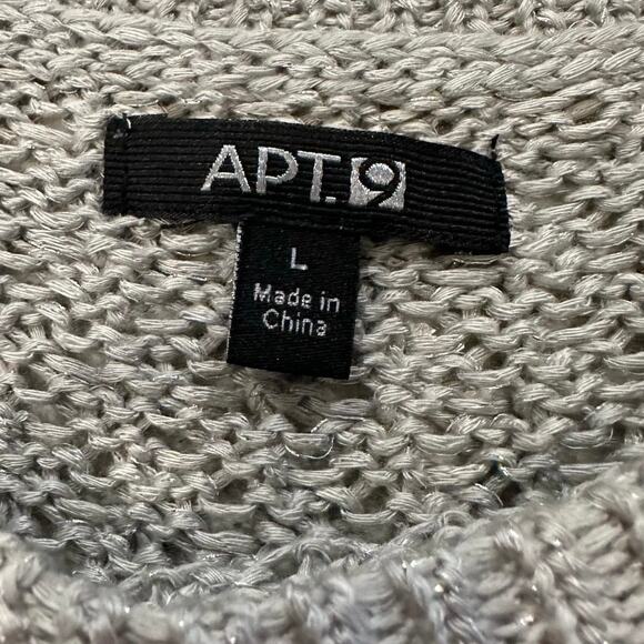 Apt 9 Womens Size Large Sweater Silver Metallic Sparkle Long Sleeve Open Weave - Picture 6 of 9